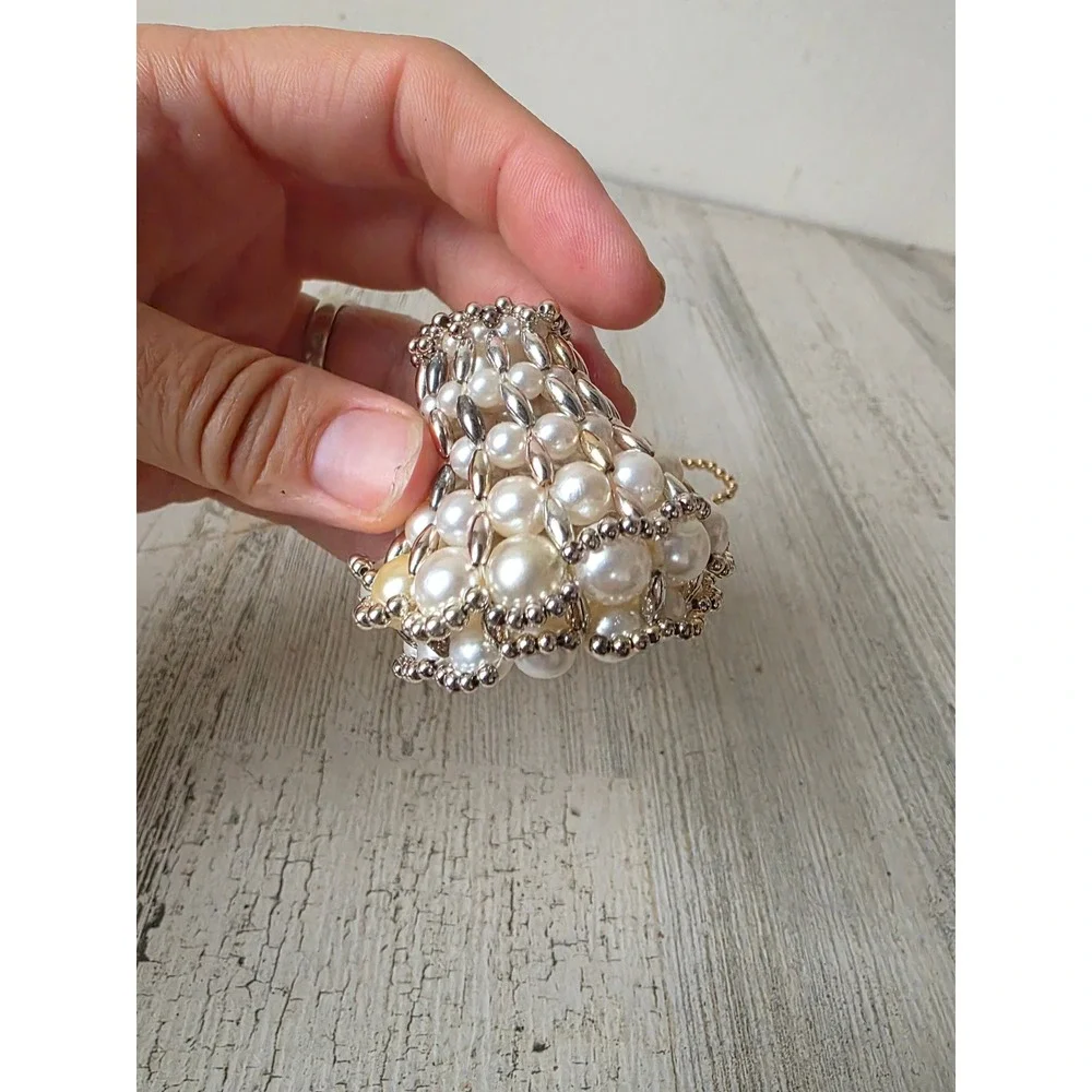 Vintage beaded Bell Pearl ornament set Xmas tree silver gold ornament